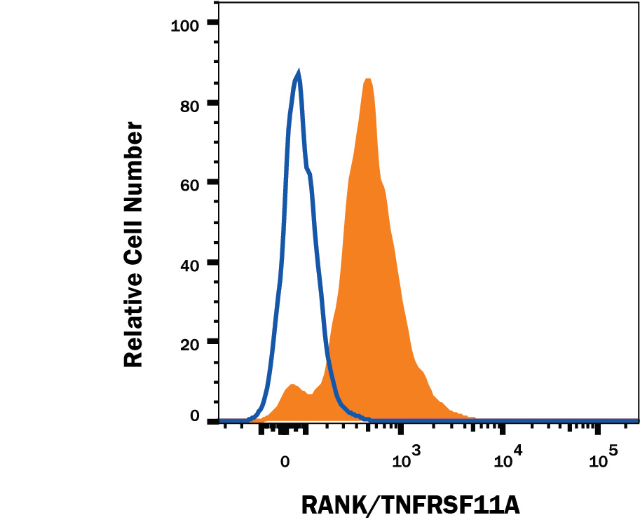 Detection of RANK/TNFRSF11A antibody in A431 Human Cell Line antibody by Flow Cytometry.